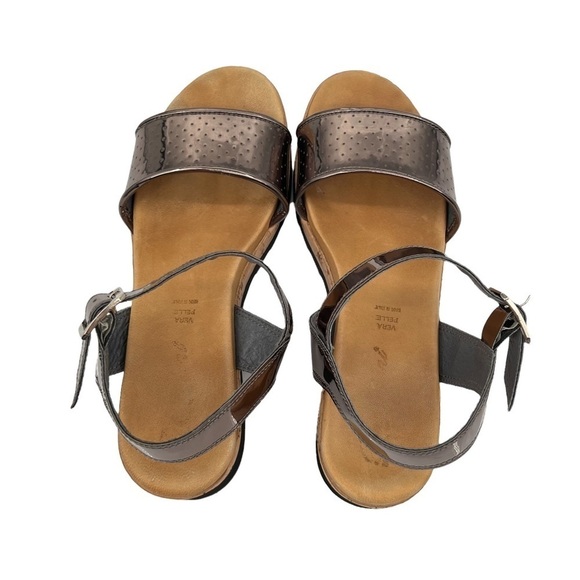 Piampiani Gun Metal And Black Leather Cork Platform Sandals Size 38 Women’s - Picture 5 of 10